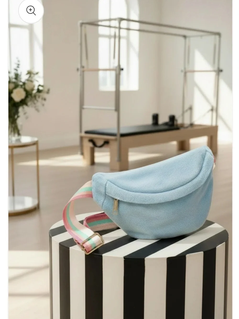 Light Blue Terry Belt Bag with Rainbow Strap